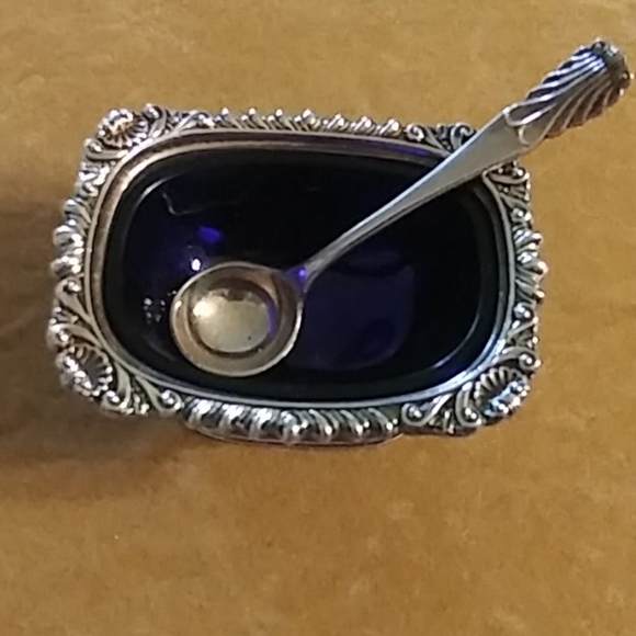 Antique Silver & Cobalt Glass Salt cellar